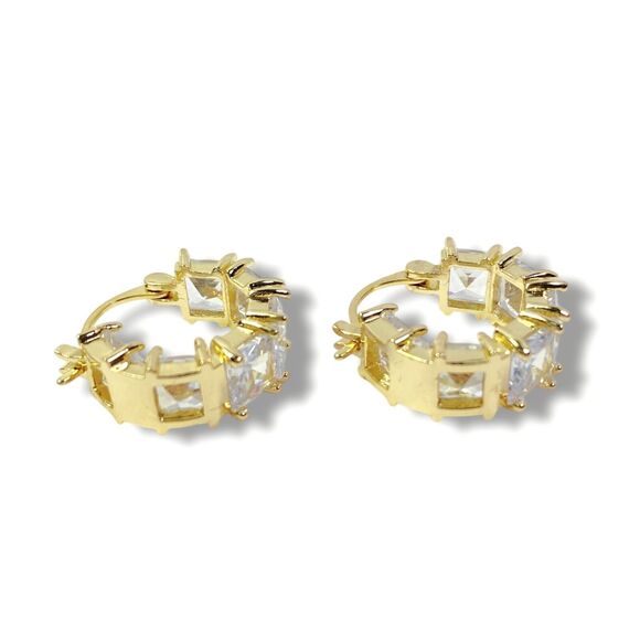 Clear Rhinestone Hoop Earrings Pierced Gold Tone Sparkle Evening Elegant Jewelry - Picture 7 of 10